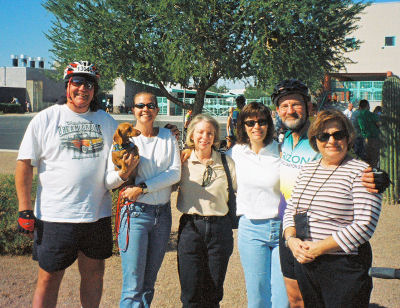 Our whole riding gang: Paul, Polly (w/Schatzi), Mary Anne, Kris, Darrell, Donna