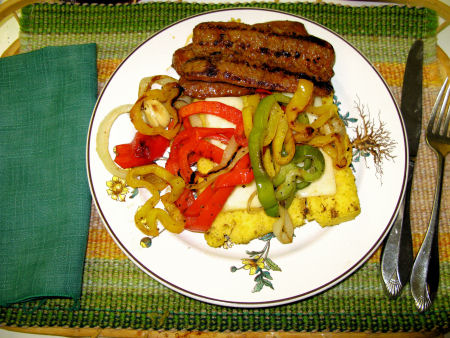 Grilled Polenta, Italian Sausage, & Peppers