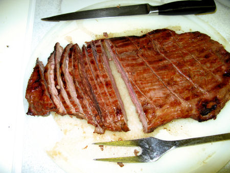 Slicing the flank steak