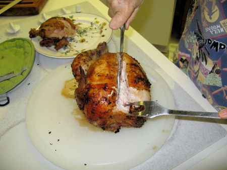 Ditalini carving our rotisserie chicken