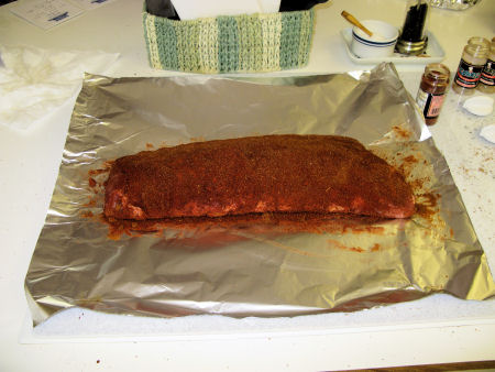 Ribs coated with Corky's dry rub