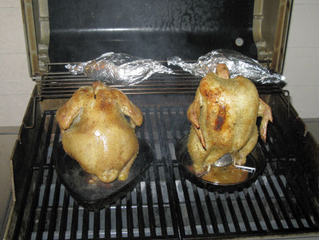 Beer can chicken on the barbie (with sweet potatoes)