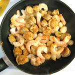 Sausage, shrimp, pearl onions